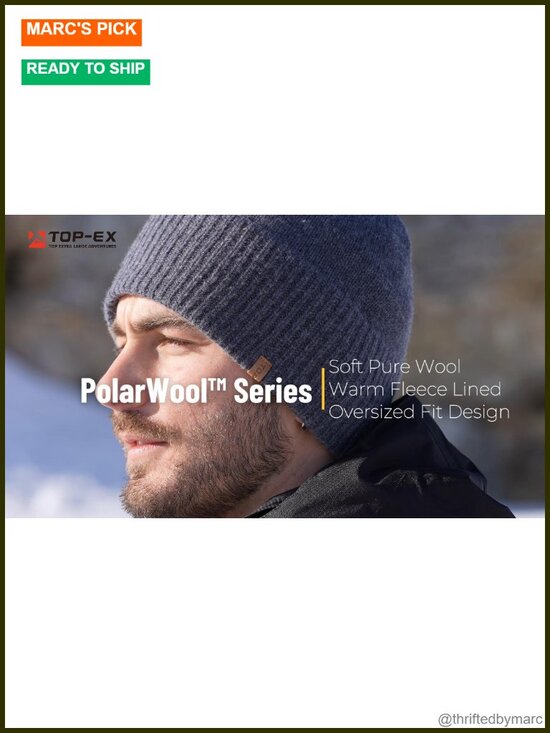 100% Merino Wool Fleece Lined Oversized Beanie Cuffed Watch Cap main image 6